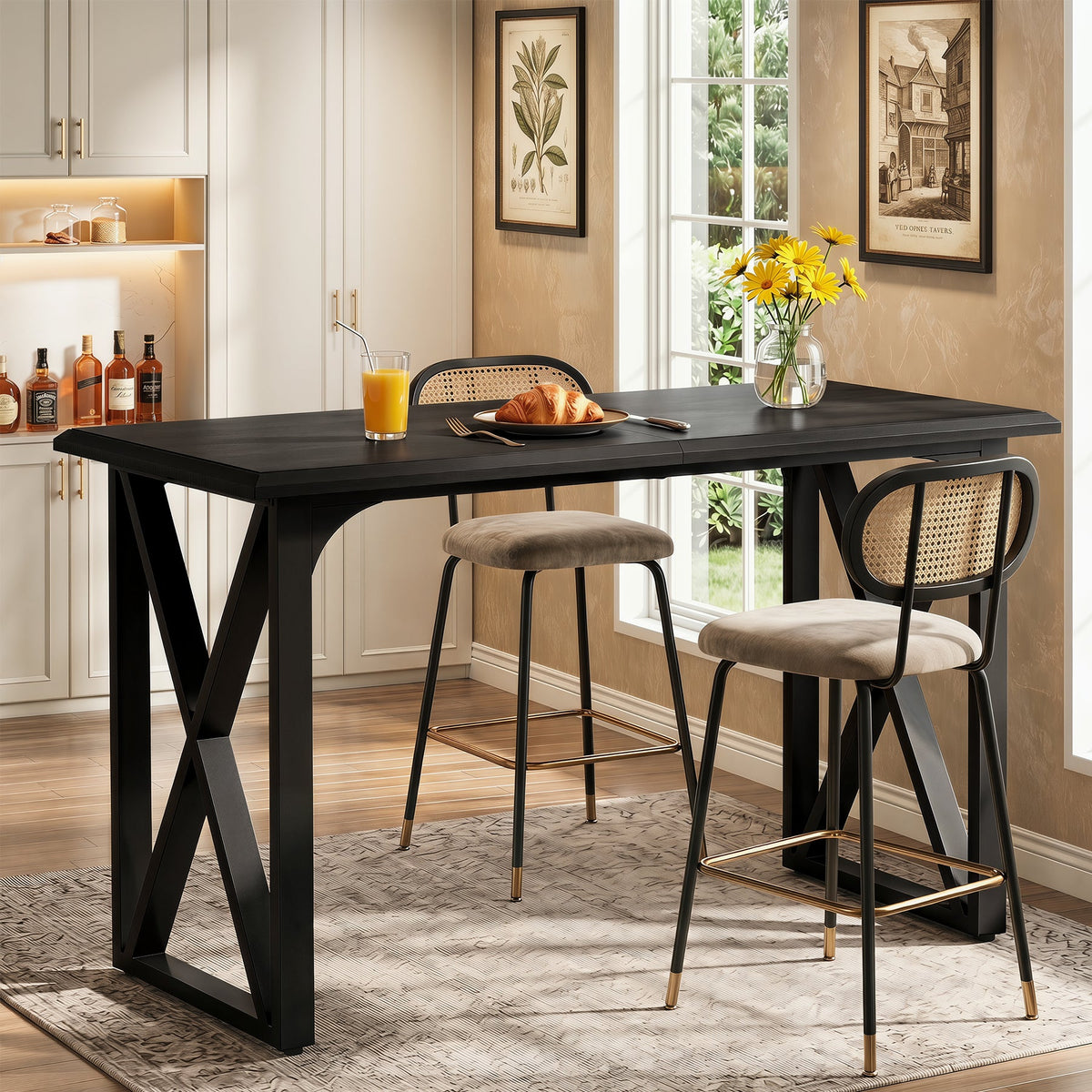 55" Rectangle Bar Table, Counter Height Pub Table for Dining Room, Kitchen