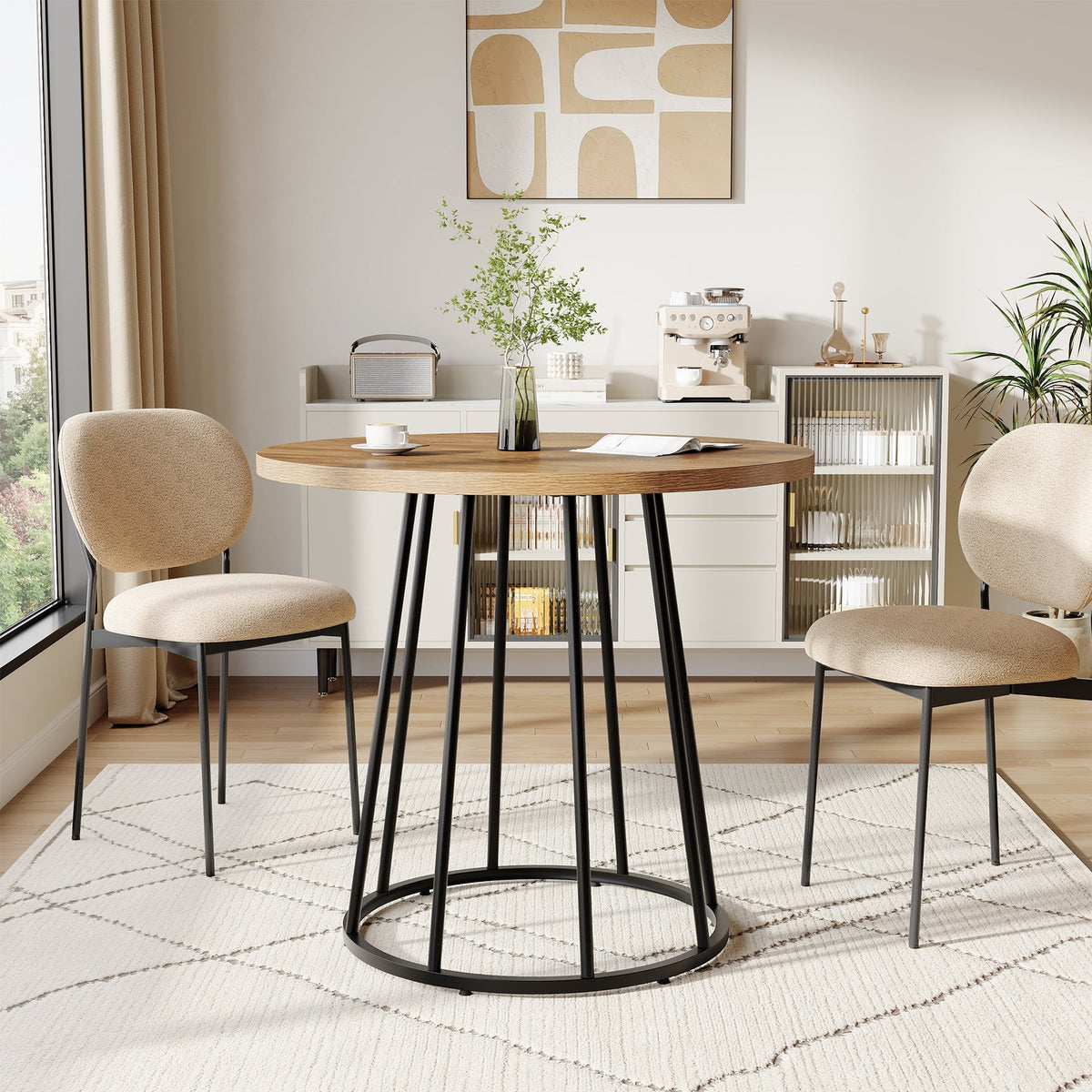 31.5" Round Dining Table For 2-4, Small Kitchen Dinner Table With Metal Base
