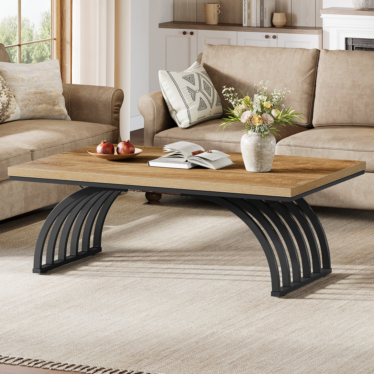 47" Coffee Table, Rectangular Center Tea Table with Metal Frame Legs