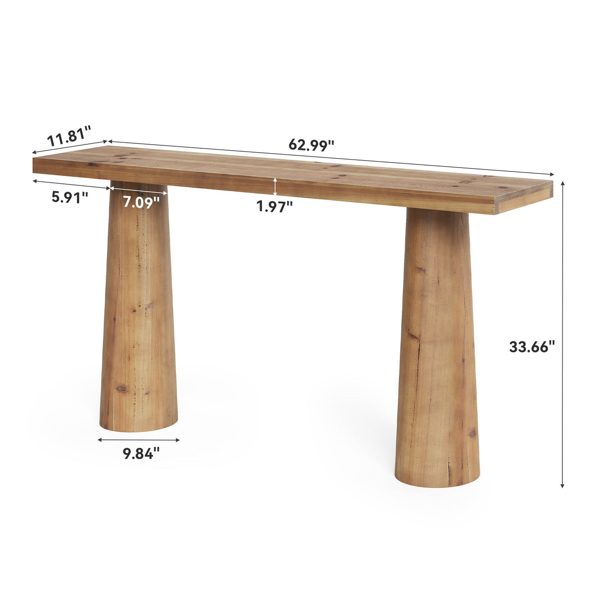63" Solid Wood Console Table, Farmhouse Entryway Table with Cylindrical Legs