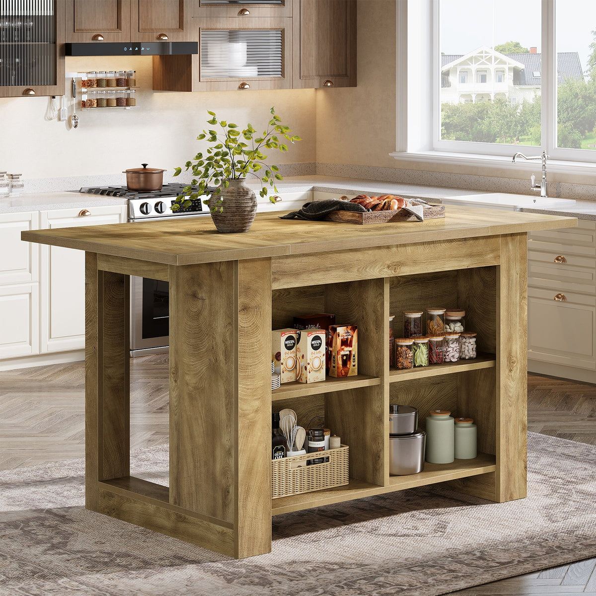63" Kitchen Island, Farmhouse Counter Height Bar Table with Storage