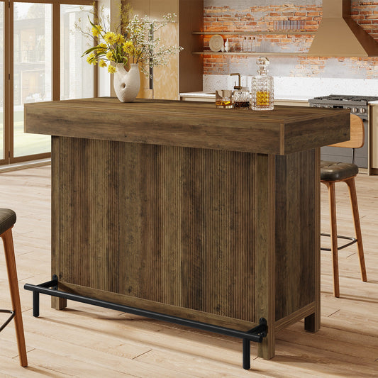 57.48" Bar Unit, Industrial Counter Height Bar Table with 2-Tier Storage