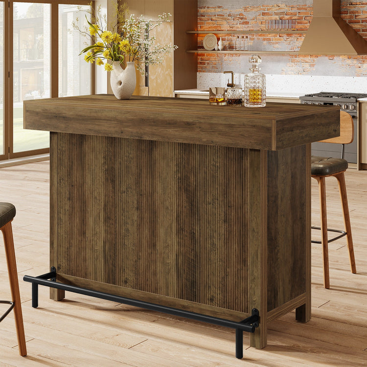 57.48" Bar Unit, Industrial Counter Height Bar Table with 2-Tier Storage