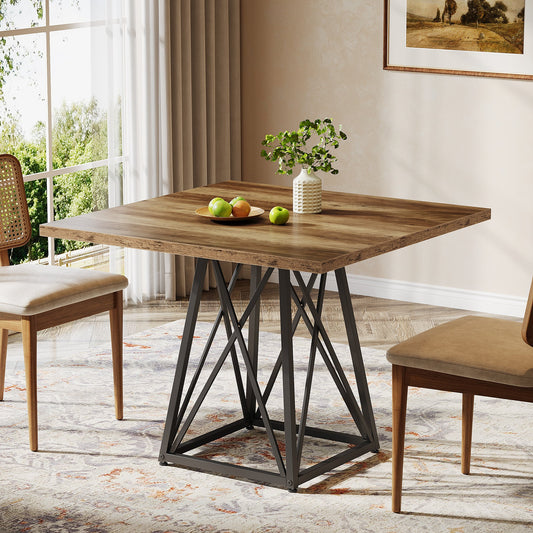 Square Dining Table for 4, 35.4" Small Kitchen Table with Metal Base