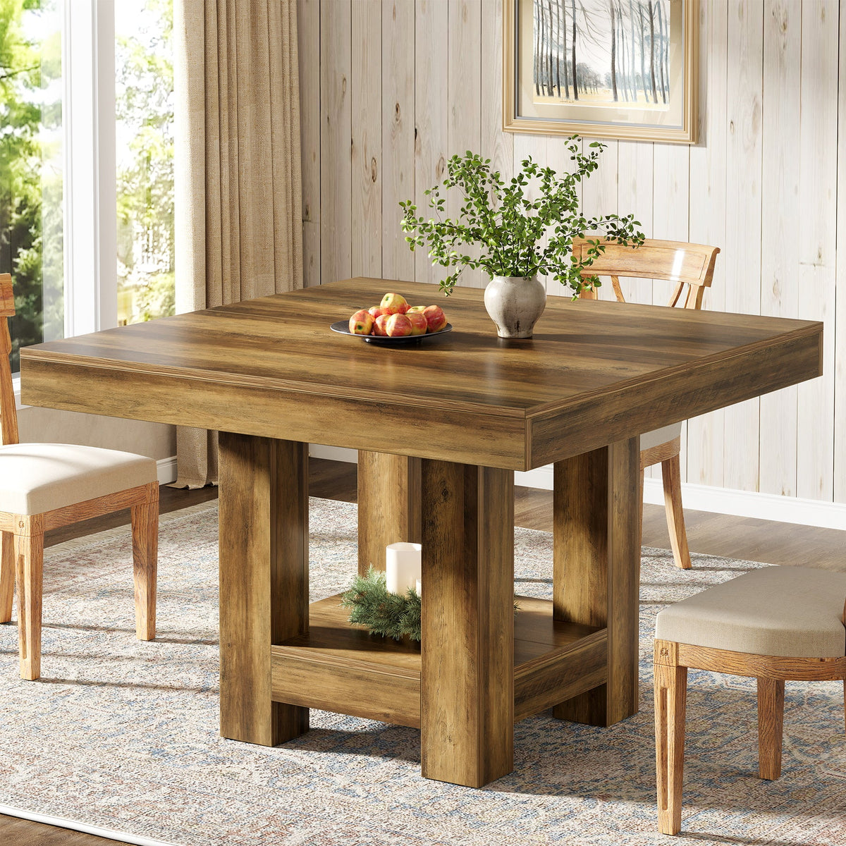 Square Dining Table, 39" Kitchen Dinner Table with Storage Shelf for 2-4