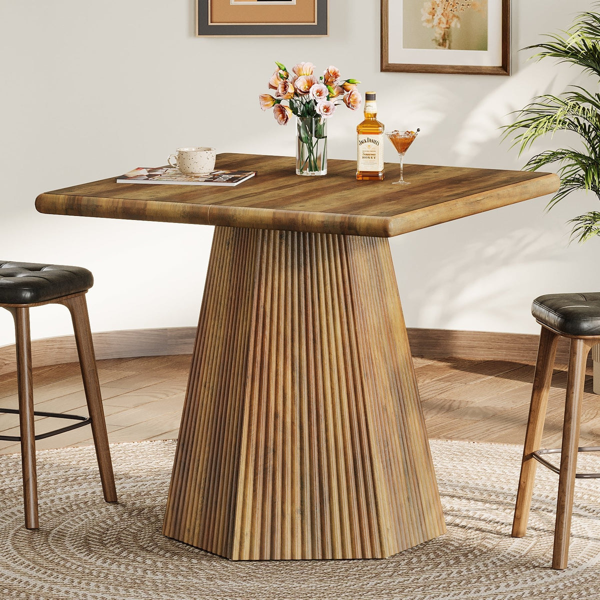 Square Dining Table for 4, 31.5" Kitchen Table with Sturdy Pedestal Base