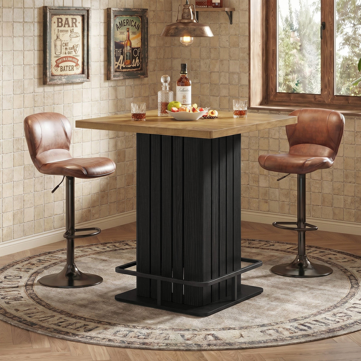 Square Bar Table for Home Kitchen, 37.8" H Counter-Height Dining Table Seats 2