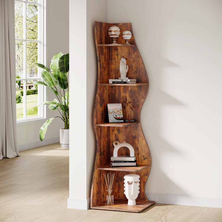 5-Tier Corner Shelf, Modern Wall Corner Bookshelf Bookcase