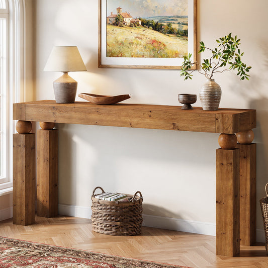 59" Solid Wood Console Table, Narrow Farmhouse Sofa Table Behind Couch