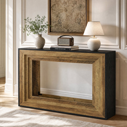 41.4" Narrow Console Table, Entryway Table with Open Storage, Vintage Wood & Matte Black Finish