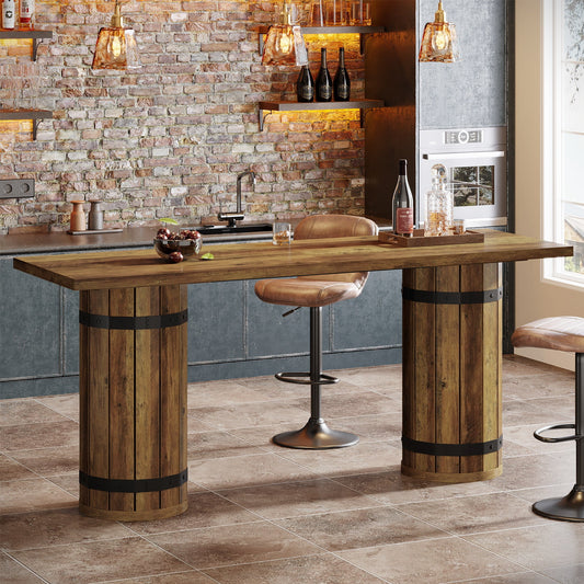 70.9" Bar Table, Rectangular Counter Height Pub Table with Fence Pedestal Base