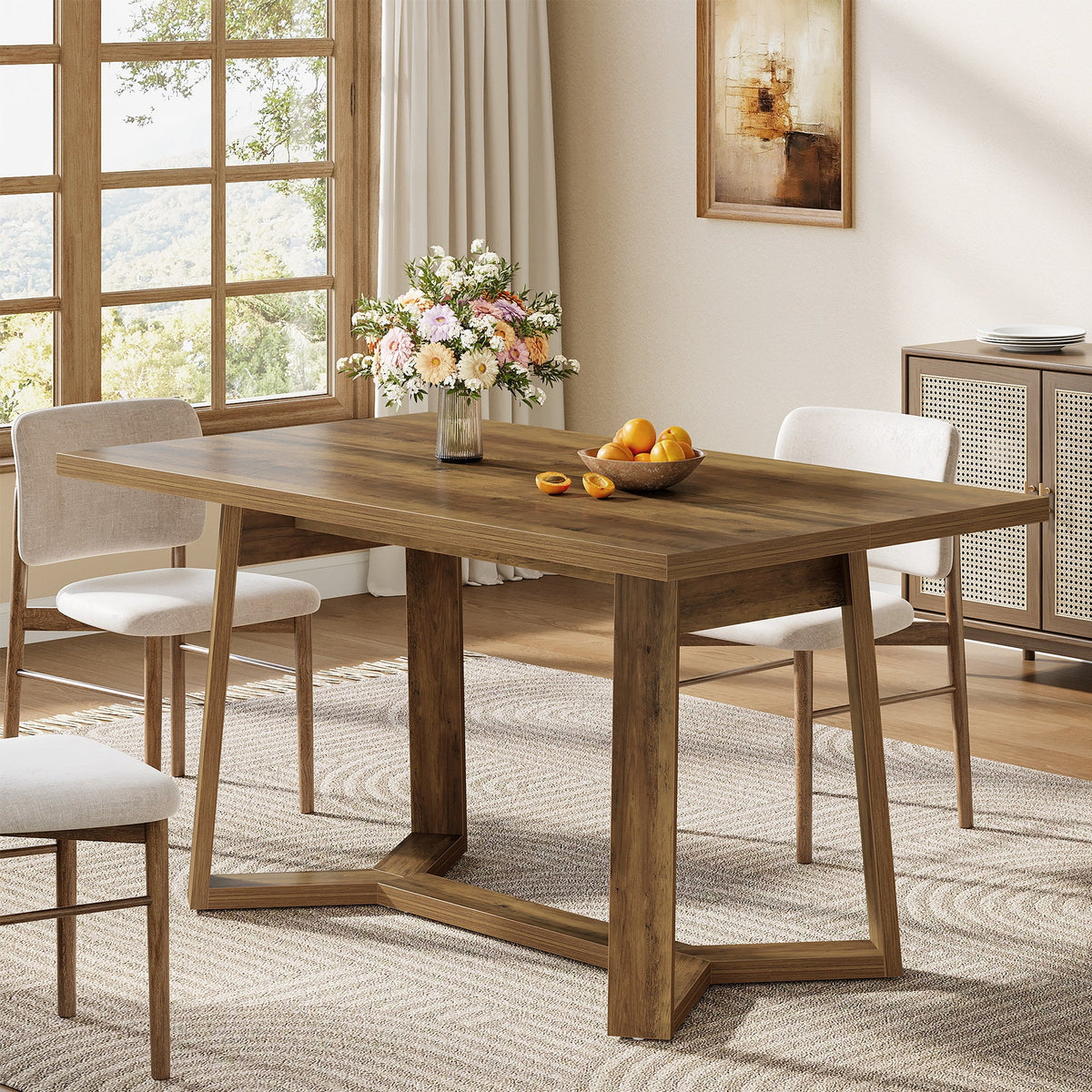 47" Dining Table for 4, Rectangular Kitchen Table with Sturdy Base