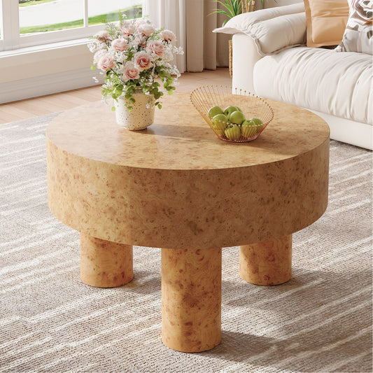 31.5" Round Coffee Table, Modern Circle Center Tea Table with Burl Texture