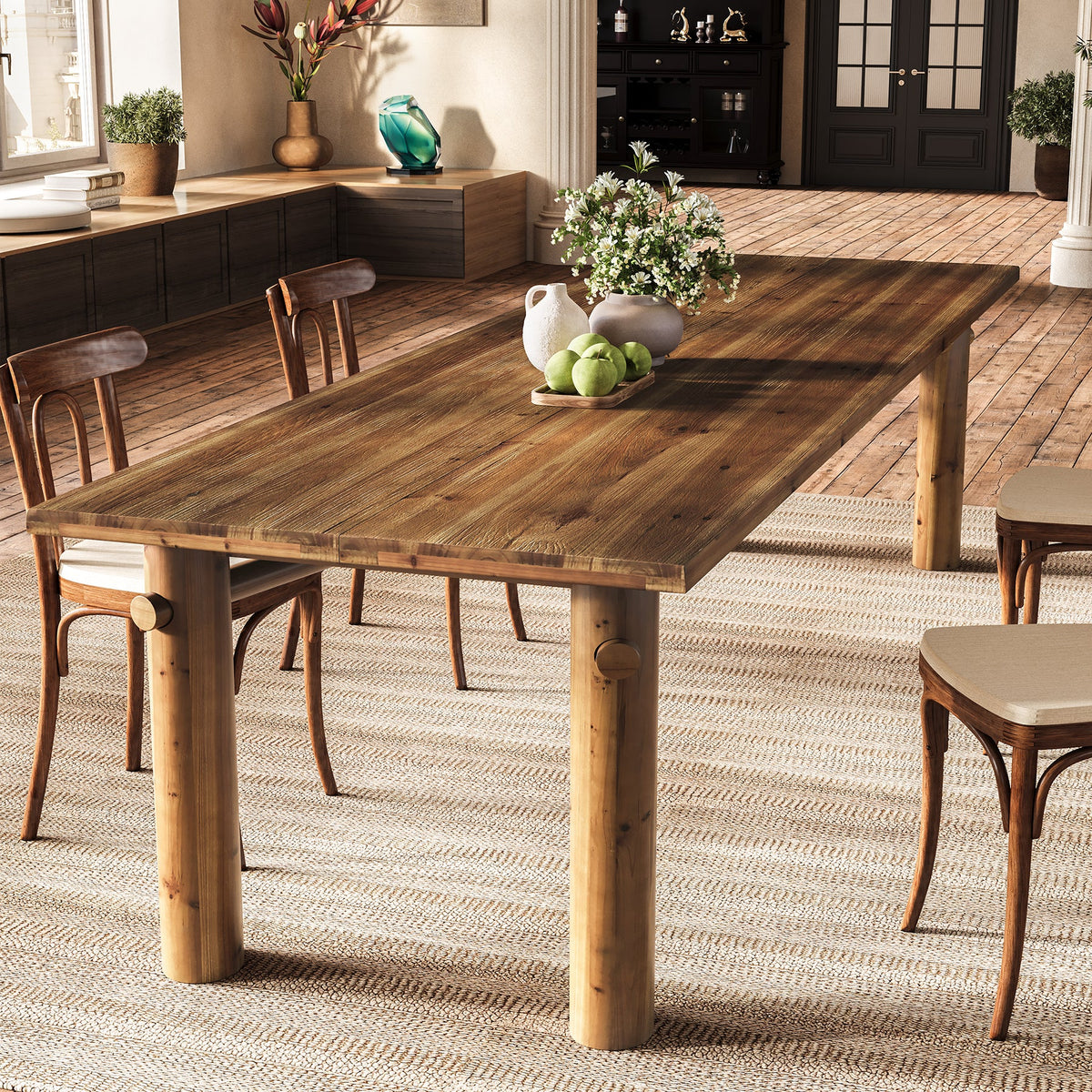 Solid Wood Dining Table for 6, 63" Rectangle  Kitchen Table with Strong Legs