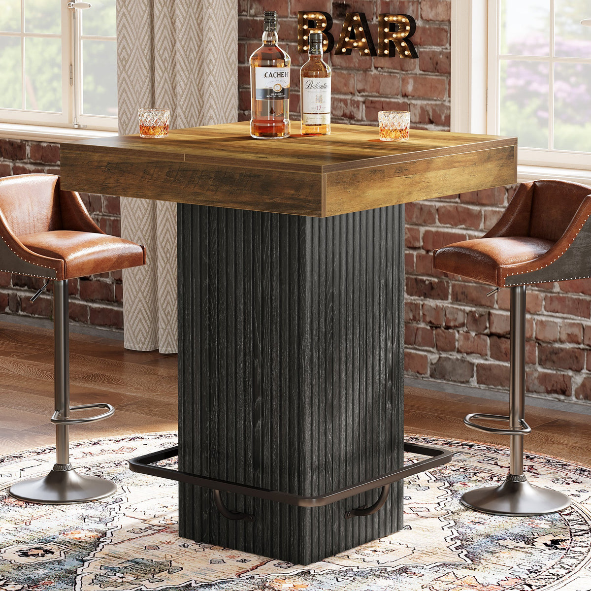 31.5" Bar Table, Square Dining Table Counter Height Table with Metal Footrest