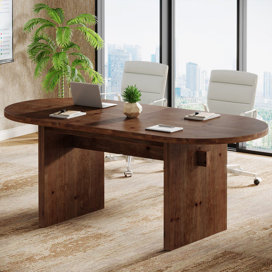 Solid Wood Conference Table, 63" Oval Executive Desks with Wood Base