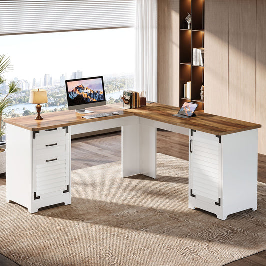 L-Shaped Executive Desk, 59" Computer Desk with Drawers & Power Outlets