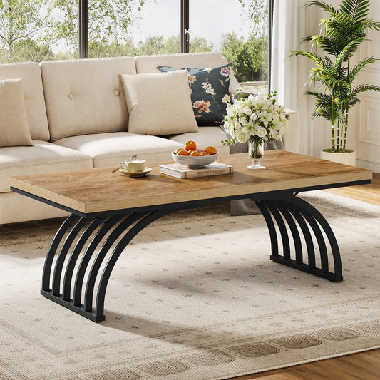 47" Coffee Table, Rectangular Center Tea Table with Metal Frame Legs