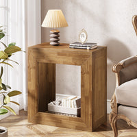 2-Tier End Table, Square Side Table Narrow Nightstand with Storage Shelf