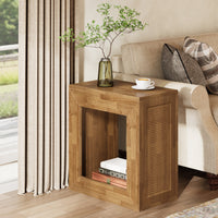 2-Tier End Table, Square Side Table Narrow Nightstand with Storage Shelf