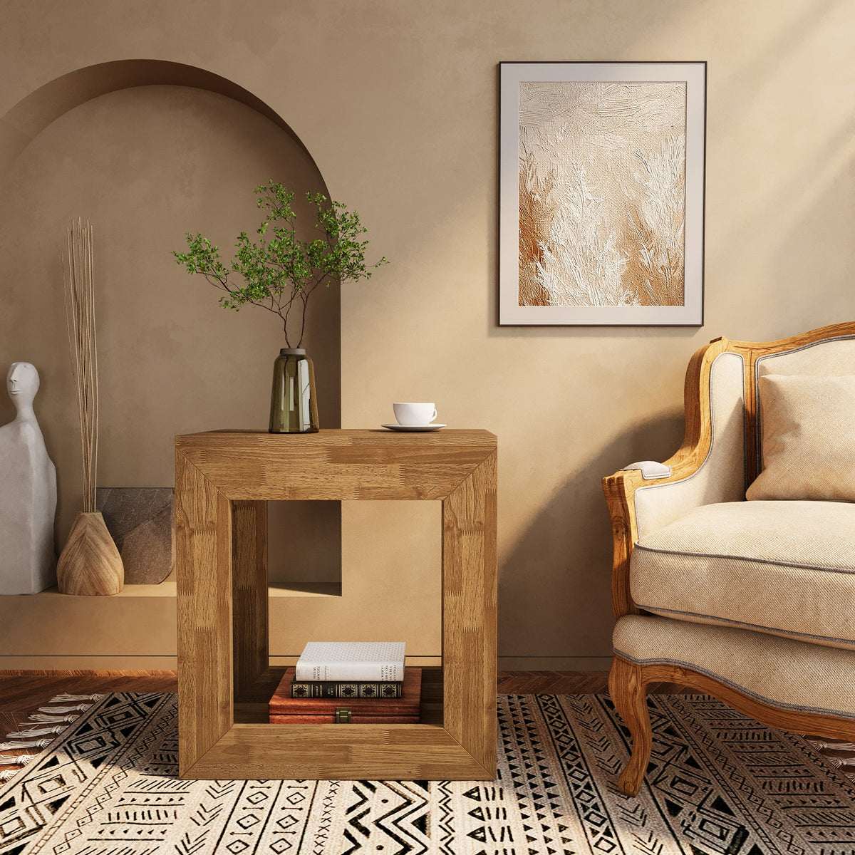 2-Tier End Table, Square Side Table Narrow Nightstand with Storage Shelf