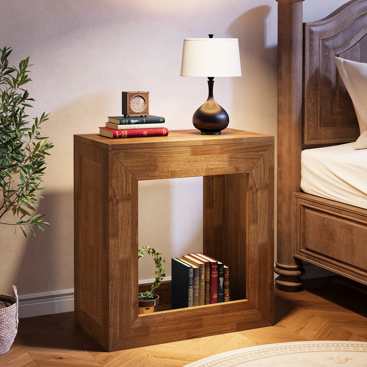2-Tier End Table, Square Side Table Narrow Nightstand with Storage Shelf