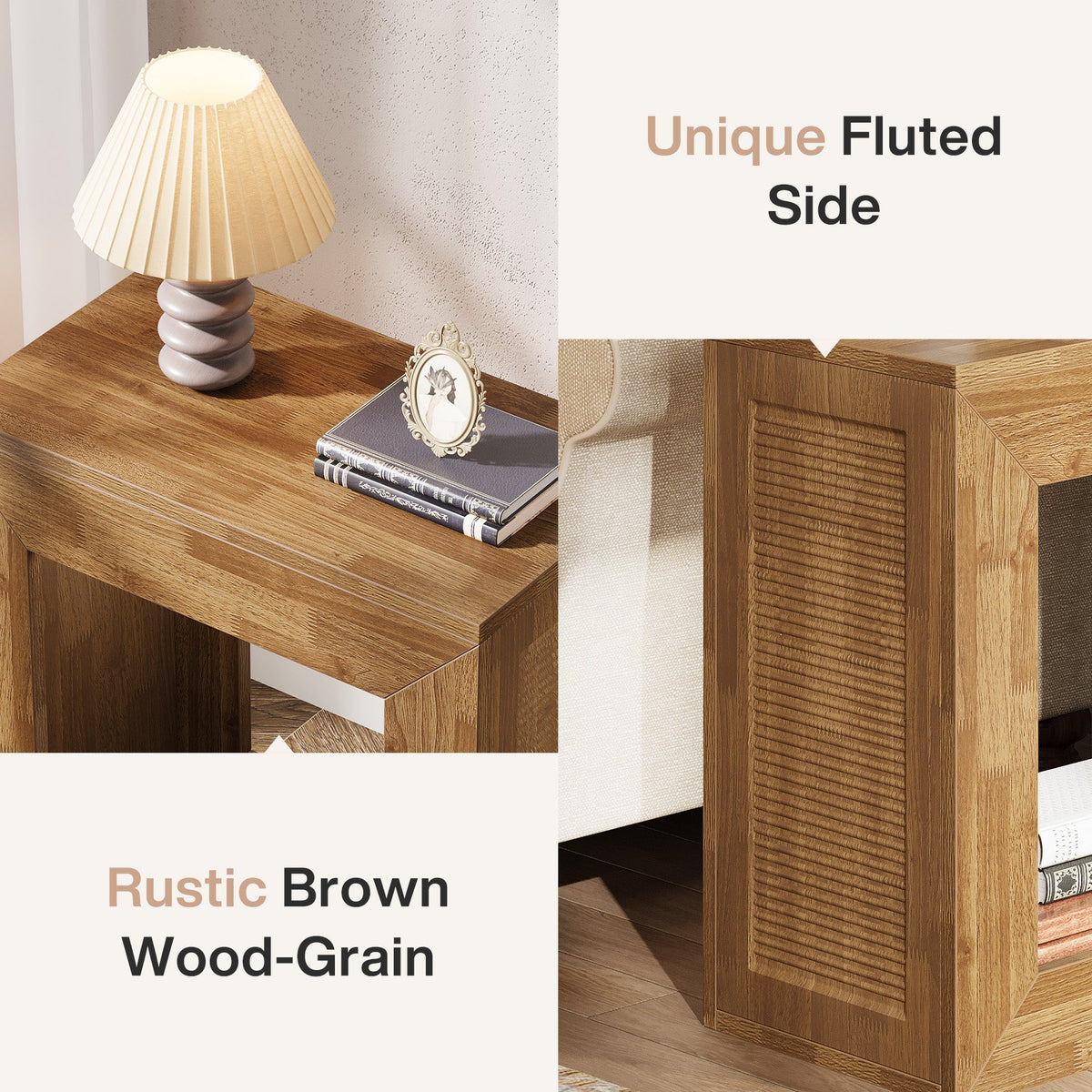 2-Tier End Table, Square Side Table Narrow Nightstand with Storage Shelf