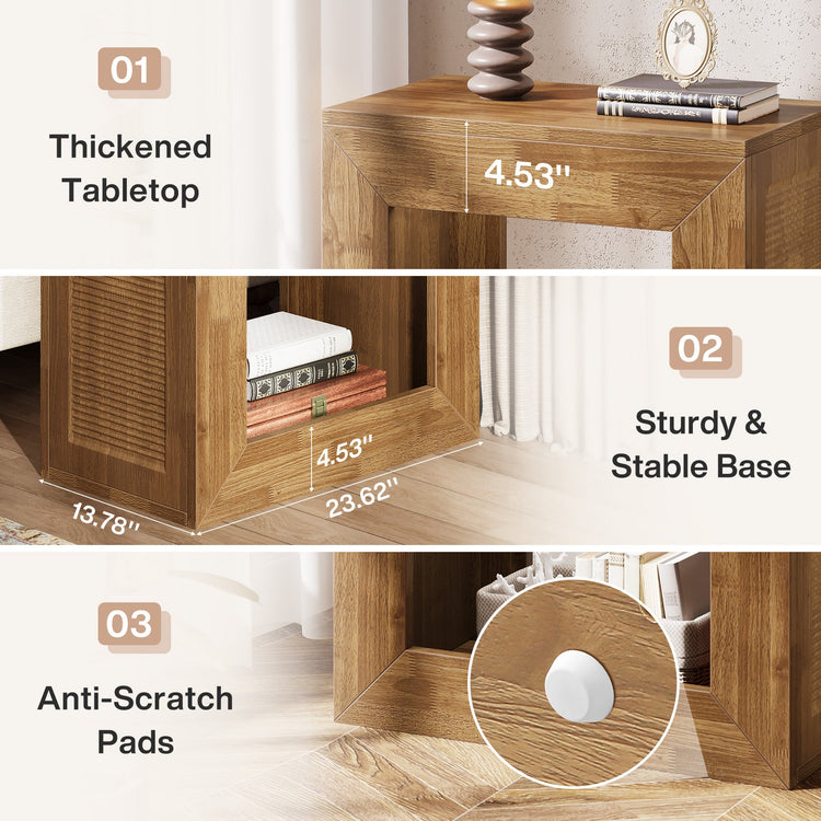 2-Tier End Table, Square Side Table Narrow Nightstand with Storage Shelf