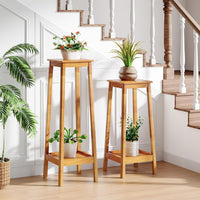 2-Tier Plant Stand, Solid Wood Plant Shelf Set of 2 Display Rack for Living Room