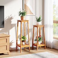 2-Tier Plant Stand, Solid Wood Plant Shelf Set of 2 Display Rack for Living Room