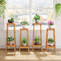 2-Tier Plant Stand, Solid Wood Plant Shelf Set of 2 Display Rack for Living Room
