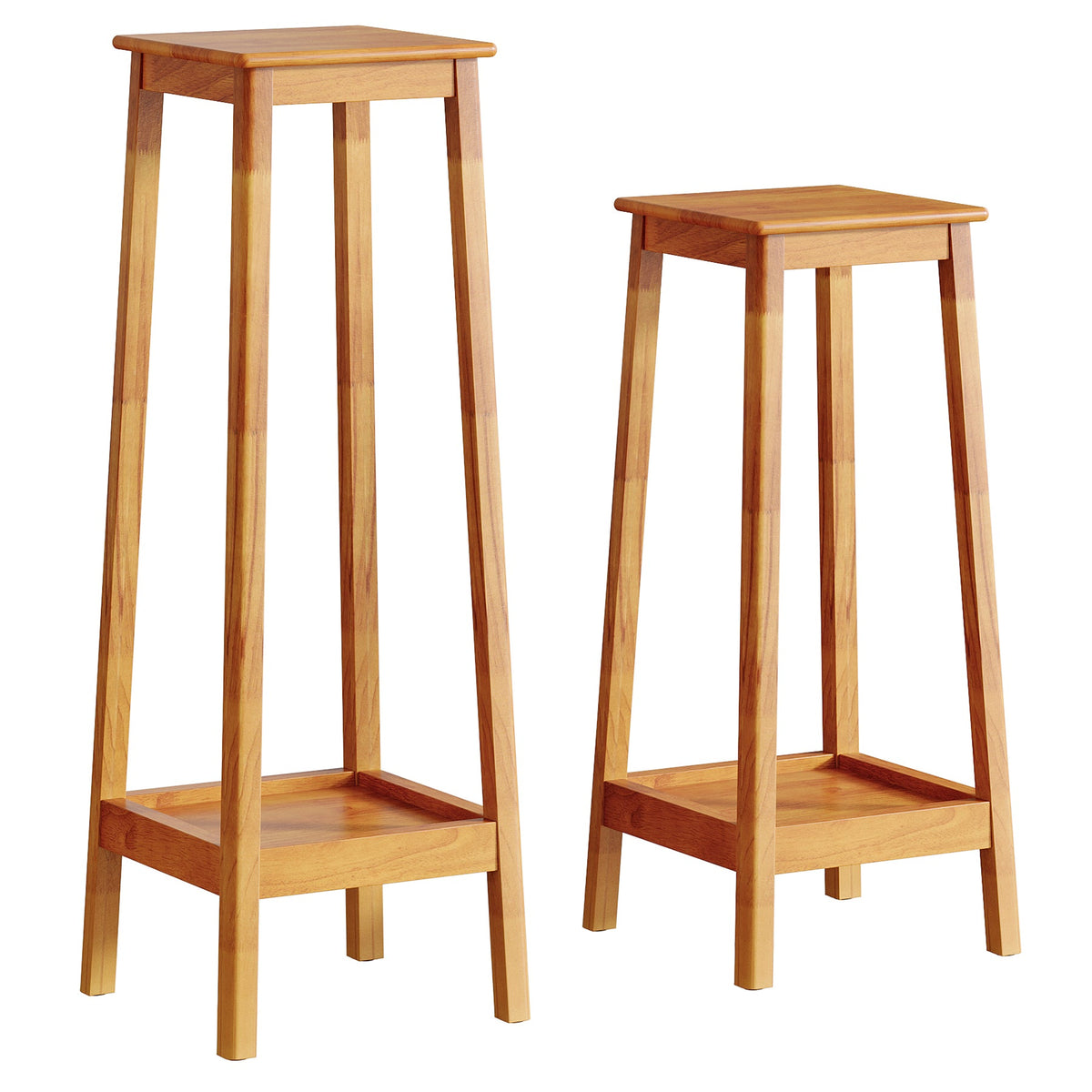 2-Tier Plant Stand, Solid Wood Plant Shelf Set of 2 Display Rack for Living Room