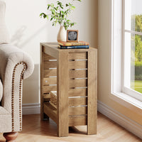 2-Tier Side Table, Wooden End Table Nightstand with Storage Shelf