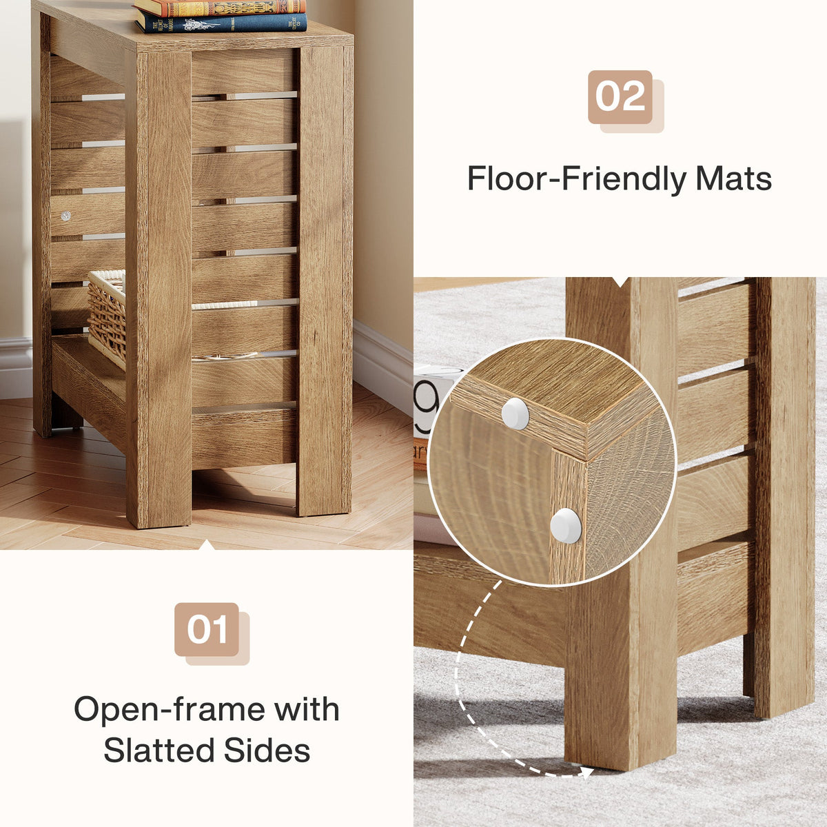 2-Tier Side Table, Wooden End Table Nightstand with Storage Shelf
