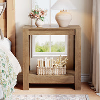 2-Tier Side Table, Wooden End Table Nightstand with Storage Shelf