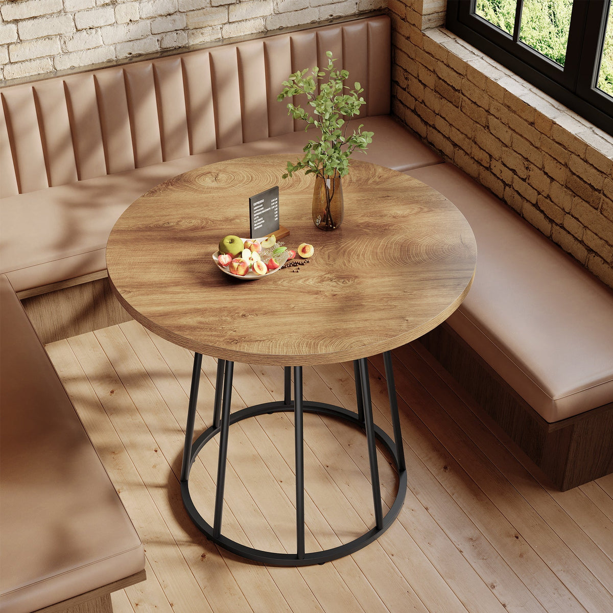 31.5" Round Dining Table For 2-4, Small Kitchen Dinner Table With Metal Base