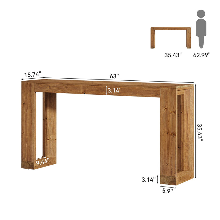 63" Wood Bar Table, Farmhouse Counter Height Pub Table Coffee Bar Units