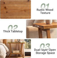 23.62" Solid Wood End Table, Small 2-tier Side Table with Storage for Living Room