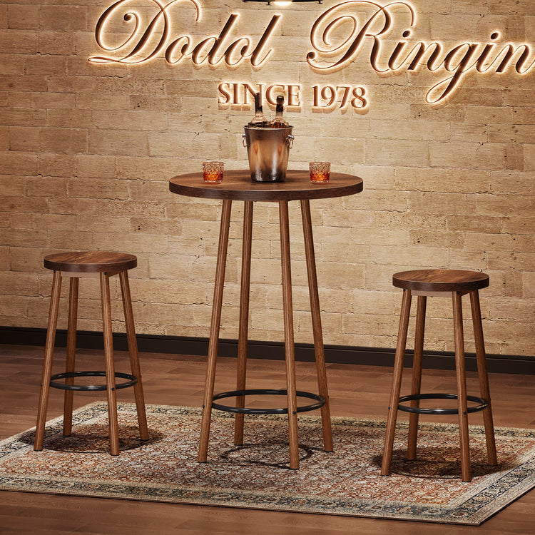 23.6" Bar Table Set, 3 Pieces Round Pub Table Bar Height Table with 2 Stools