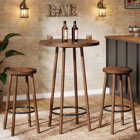 23.6" Bar Table Set, 3 Pieces Round Pub Table Bar Height Table with 2 Stools