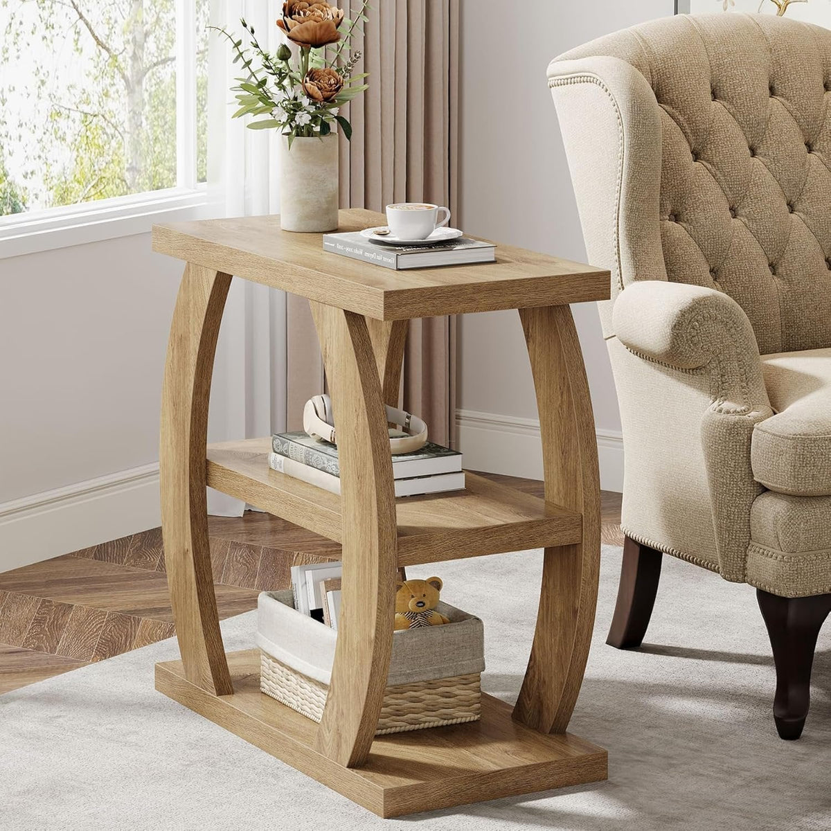 23.6" End Table, 3-Tier Farmhouse Side Table with  Geometric Frame