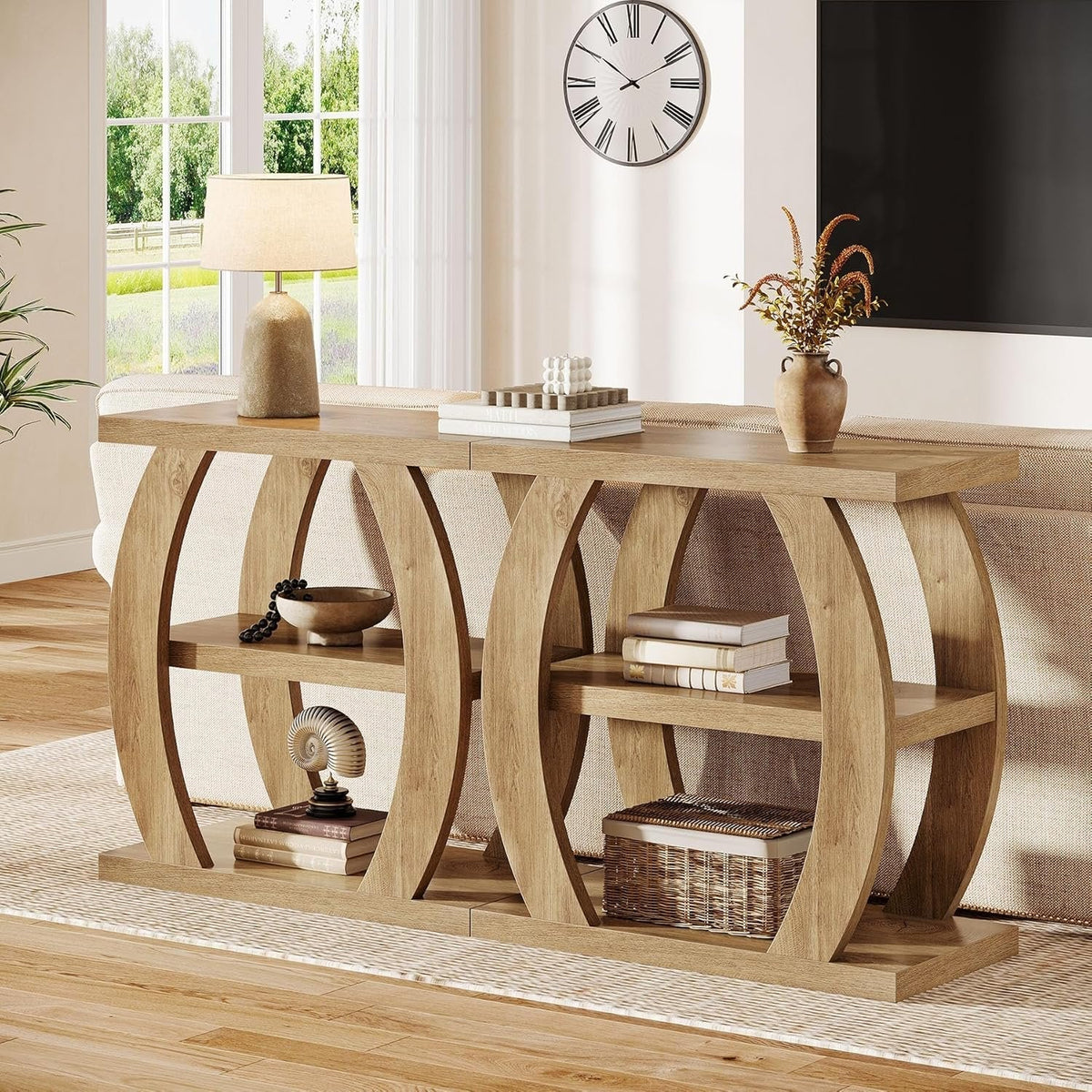 23.6" End Table, 3-Tier Farmhouse Side Table with  Geometric Frame