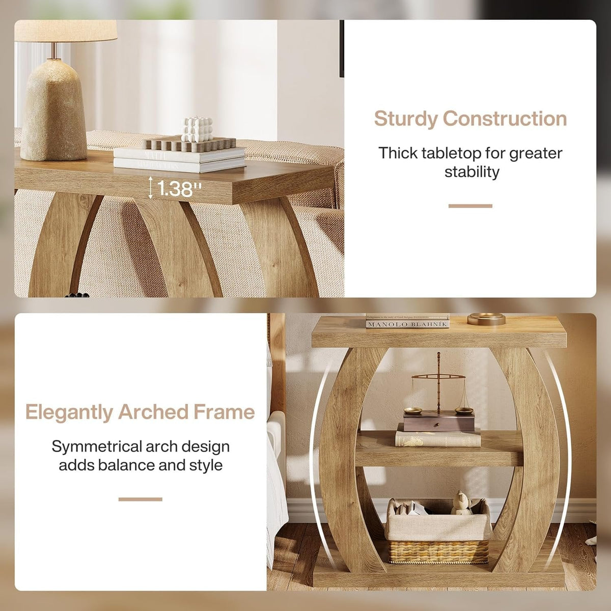 23.6" End Table, 3-Tier Farmhouse Side Table with  Geometric Frame