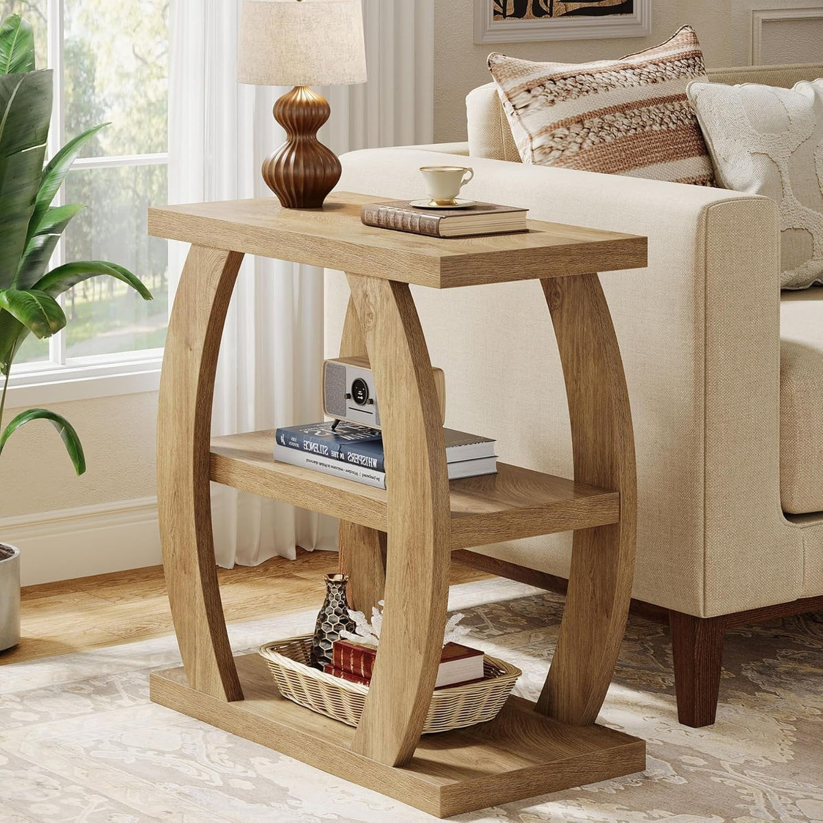 23.6" End Table, 3-Tier Farmhouse Side Table with  Geometric Frame