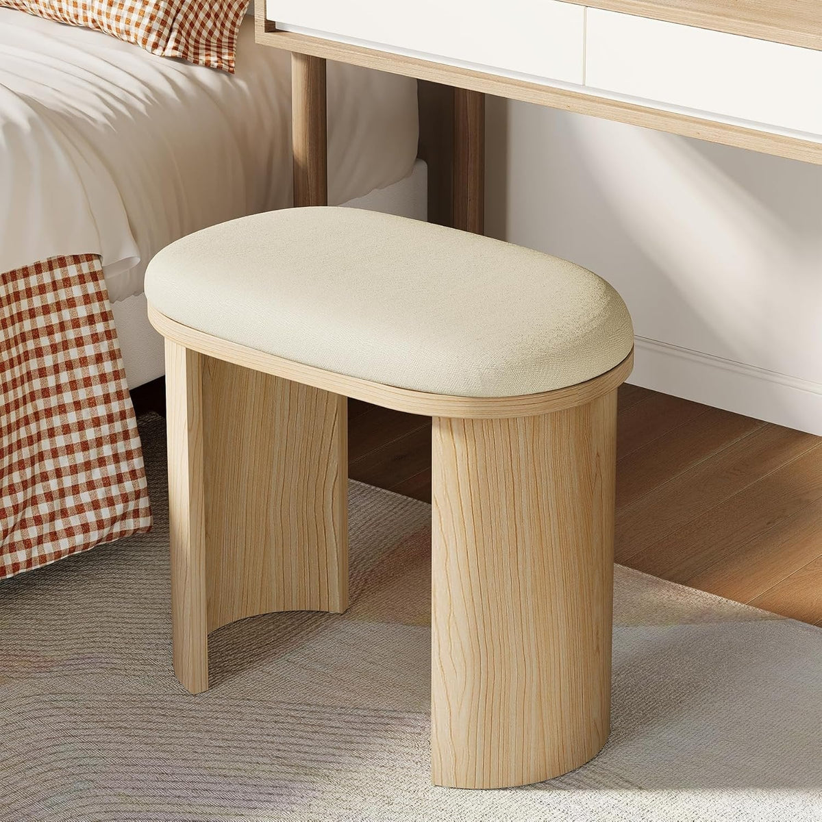 23.6" Vanity Stool Chair, Ottoman Stool Foot Rest for Couch with Cushion