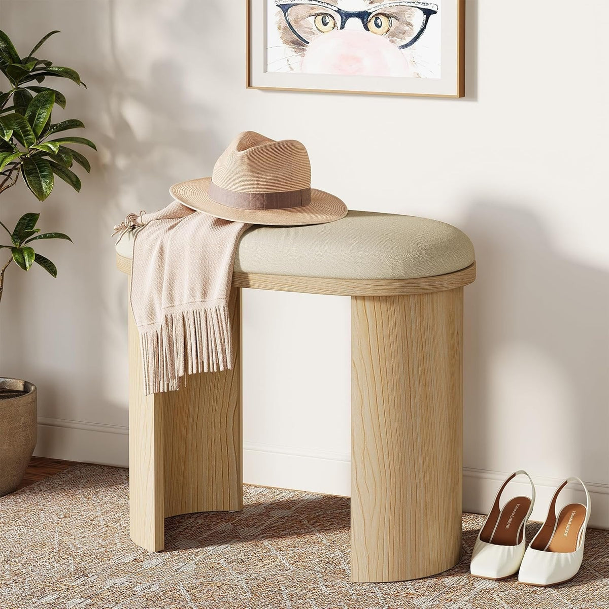 23.6" Vanity Stool Chair, Ottoman Stool Foot Rest for Couch with Cushion
