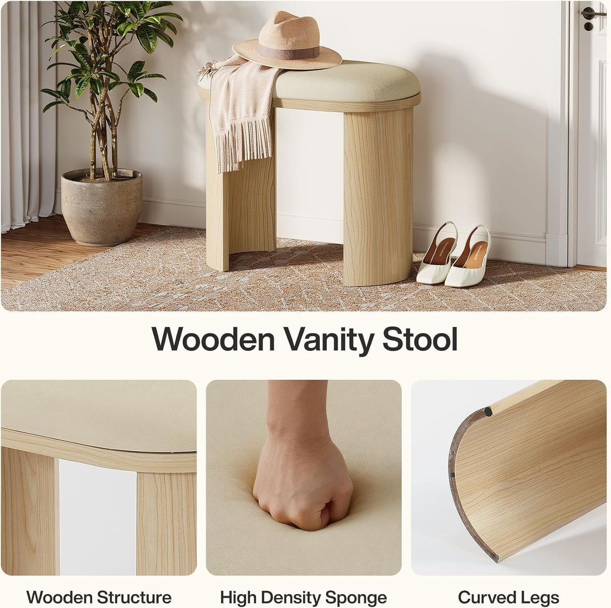 23.6" Vanity Stool Chair, Ottoman Stool Foot Rest for Couch with Cushion