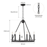 26" Ceiling Light Fixture, 6-Lights Wagon Wheel Chandelier for Farmhouse