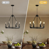 26" Ceiling Light Fixture, 6-Lights Wagon Wheel Chandelier for Farmhouse