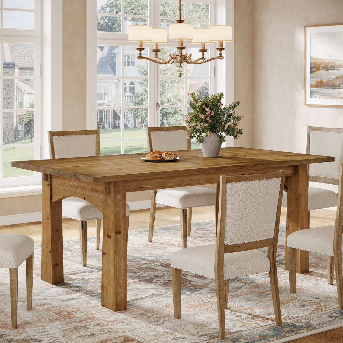 Solid Wood Dining Table, 63" Rectangular Kitchen Table for 4-6 People